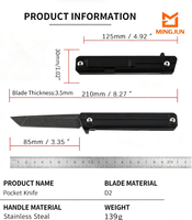 Couteau de chasse et de camping pliable personnalisable, lame en acier D2, équipement de plein air EDC