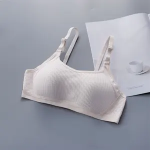 New Student Striped Brassiere For Girl Gathered Underwireless Vest Style Comfortable Solid Color Bra