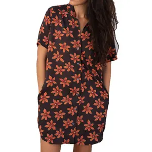 미국 뜨거운 판매 레이온 여성 티셔츠 원피스 사용자 정의 디자인 인쇄 버튼 업 셔츠 원피스