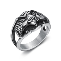 Bague pour homme en acier inoxydable, motif hibou rétro en vol, design ailes et plumes tendance, nouveauté, style urbain affirmé, idéal pour anniversaire