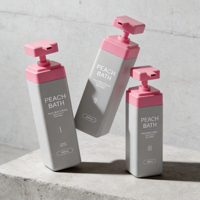 Emballage cosmétique écologique, flacon carré en HDPE avec pompe pour masque capillaire, shampoing et après-shampoing, flacon en plastique rose
