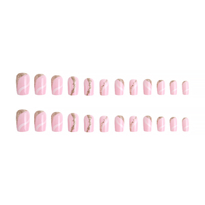 24 faux ongles carrés à presser, motif vague bleue, rose nude, réutilisables en ABS, avec adhésifs pour doigts - Product Image 4