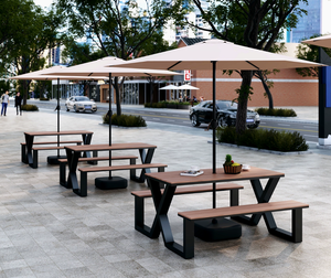 Mesa de Picnic Integrada para Exteriores con Sombrilla, Juego de <span class=keywords><strong>Comedor</strong></span> Moderno para Patio Comercial, Ideal para Cafeterías y Tiendas de Té con Leche - Product Image 4