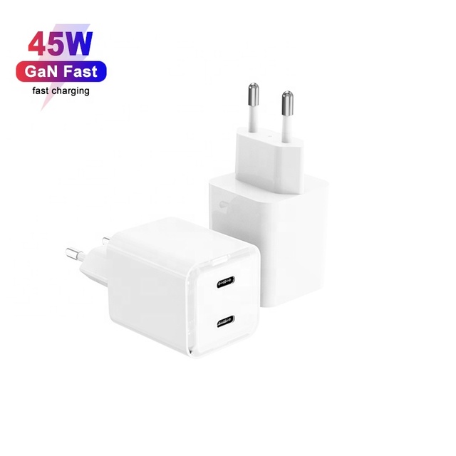 Low Price EU Plug PD 45W Charger Dual Usb c Gan Wall Charger Type c Charger  for ipad Laptop