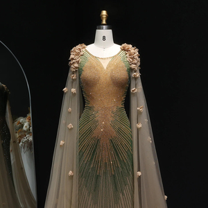 فستان سهرة جانسمبر LSZ022 دبي بألوان متدرجة مع زهور كريستالية ثلاثية الأبعاد وأكمام كيب - Product Image 3