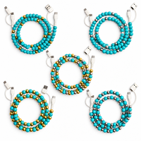 Câble de charge multi-prise USB Type C 4-en-1 style bohème occidental avec perles turquoise et perles métalliques or/argent pour transfert de données