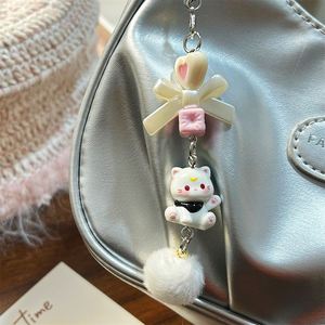 Colgante de gato con cuentas, cadena para teléfono móvil estilo 'Sweet Girl', llavero de plástico con diseño de dibujos animados, accesorios Kawaii - Product Image 4