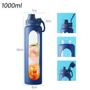 Bouteille d'eau en verre de grande capacité de 32oz 1000ml 1 litre bouteille d'eau en verre borosilicaté cruche d'eau réutilisable avec manchon en silicone - Product Image 2