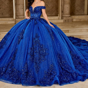 Abiti da ballo da principessa con applicazioni per il 15° compleanno, abiti da Quinceañera blu royal con spalle scoperte MQ675 - Product Image 2