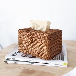 Elegant Handmade Napkin Storage Container Desktop Toilet Paper Dispenser Rattan Tissue Box for Home Office