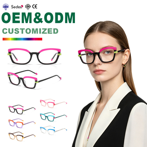 Gafas de Ojo de Gato con Bisagra de Resorte Únicas, Armazón Pequeño Multicolor, Lentes Lisas Latinas, Acetato Personalizable para Mujer - Product Image 1