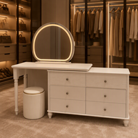 Coiffeuse moderne en MDF avec miroir lumineux sur pied et armoire de rangement multifonction pour chambre à coucher