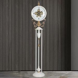 Floor <b>Clock</b> Decorative Round White 60036W Standing <b>Clock</b> With Gears Living Room <b>Clock</b> European Style - Product Image 1