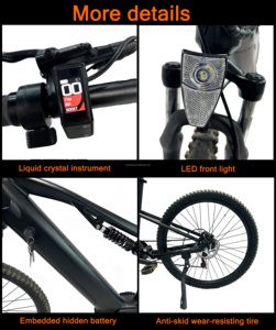 Vélo de route et VTT pour adultes, pneus fins 29'' 27.5'', 48V, capteur de couple central, freins à disque, tout-terrain, modèle Y26, fourni par l'usine - Product Image 5