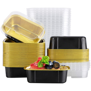 Barquette alimentaire jetable C1000 noire et or, 1000 ml, compatible micro-ondes et four, pour cuisson et emballage alimentaire, boîte rectangulaire en aluminium avec couvercle - Product Image 1