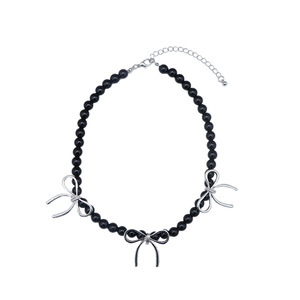 Collar de Metal Estilo Coreano con Lazo, Gargantilla con Imitación de Perlas en Blanco y Negro, Joyería para Fiesta, Diseño Dulce y Moderno con Temática de Ballet - Product Image 5