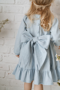 Vestito a sirena con pieghe per bambina a maniche lunghe con maniche lunghe blu cielo - Product Image 4