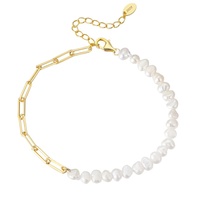 RINNTIN GPB01 Bijoux à breloques Cadeaux d'anniversaire pour la Saint-Valentin Lady Cuban Link Bracelets en argent sterling 925 avec perles baroques