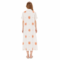 Robe chemise brodée blanche et orange pour femme, manches courtes, col boutonné, longueur midi, vente en gros, usine OEM ODM
