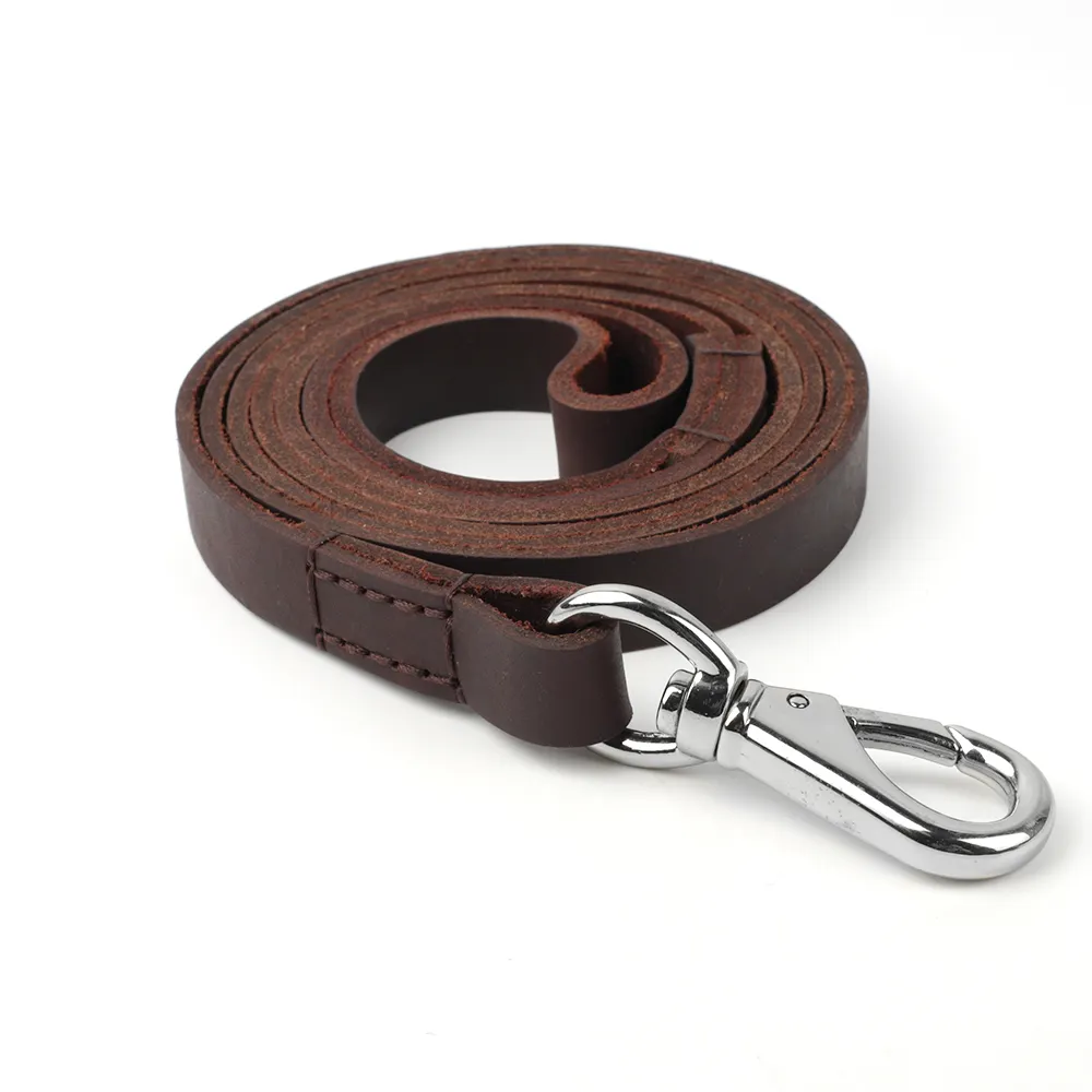 Comfortable Genuine Leather Dog Leash Traction Rope for Small to Medium Dogs Training and Walking Brown