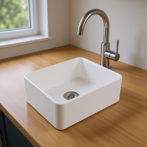 Fregadero de cocina rectangular de cuarzo blanco de un solo seno, bajo encimera, estilo rústico, fácil de limpiar, superficie brillante - Product Image 2