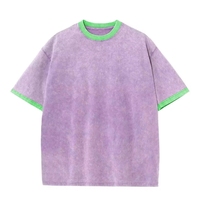 Camiseta Personalizada para Hombre con Cuello en Contraste y Lavado Ácido, Estilo Vintage, Hombros Caídos, Manga Corta, Talla Grande, OEM