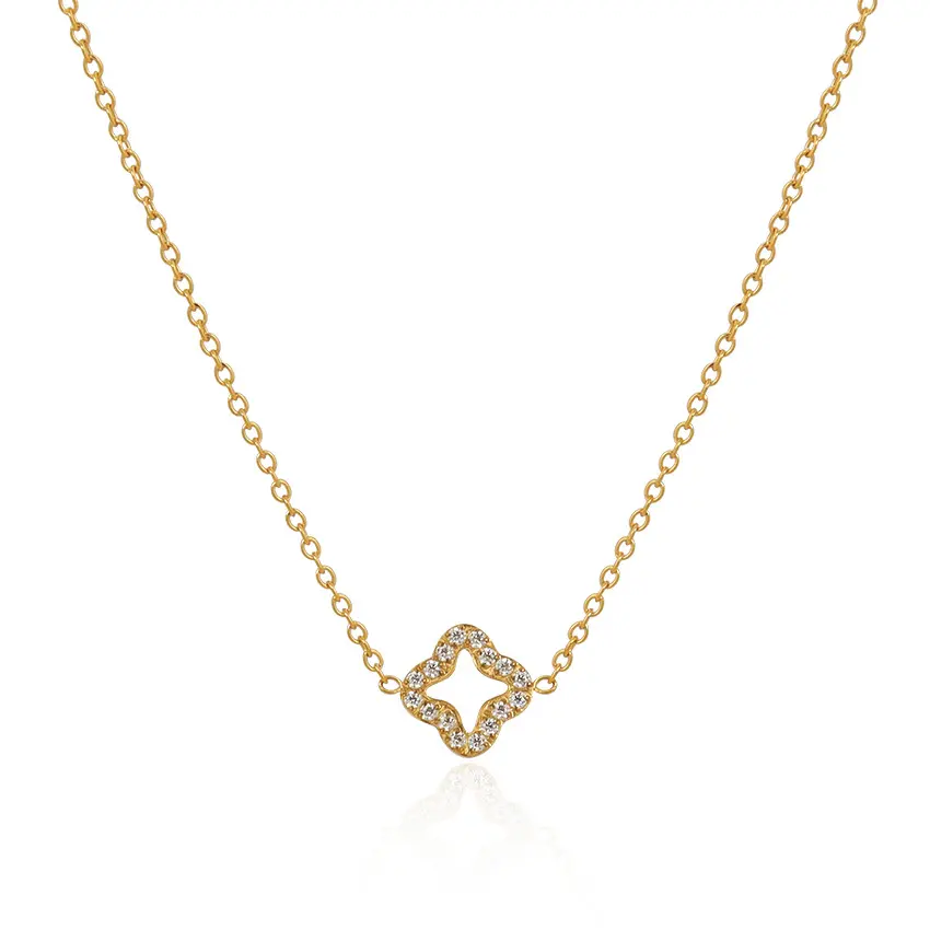 Bijoux à la mode résistant à l'eau en acier inoxydable porte-bonheur collier en pierre à quatre feuilles collier en cristal collier pendentif CZ