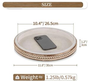 Plateau de service décoratif en bois rustique à <span class=keywords><strong>prix</strong></span> avantageux, plateau rond en bois blanc vieilli, décoration pour table basse - Product Image 5