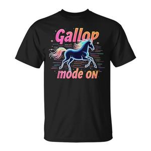 T-shirt Gallop Mode On Horse, design équestre, noir, unisexe, taille adulte - Product Image 1