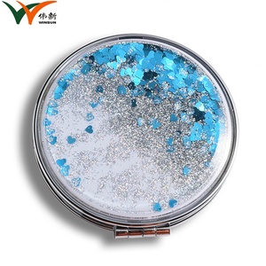 Liquid PU Air Bubble Pouch Glitter Bling Bling Custom Logo Dual <b>Side</b> <b>Small</b> Makeup Mirror Pocket - Product Image 3