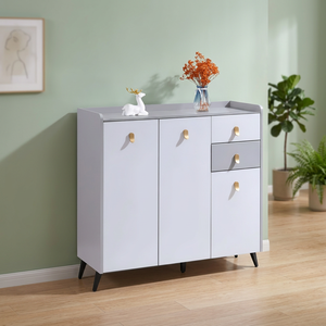 Moderno Mueble Zapatero Independiente de Madera Gris Duradero con Diseño Geométrico para Sala de Estar, Hotel y Centro Comercial - Product Image 4