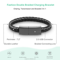 Bracelet-câble de charge USB Type C Micro avec PU et alliage d'aluminium, charge rapide 2A pour iPhone et ordinateur