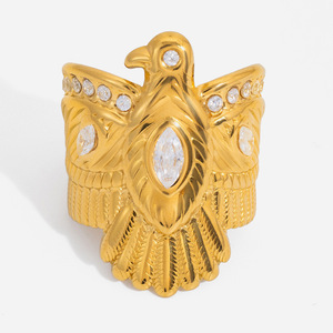 Eagle Shape 18K Gold Stainless Steel Zircon <b>Open</b> <b>Ring</b> Unisex Jewelry Gift - Product Image 1