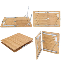 Table pliante en bambou de qualité supérieure avec pieds métalliques réglables, table ronde en bois durable et éco-responsable pour balcon et jardin