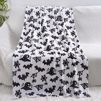 FF6249 Couverture Lumineuse à Motif Chauve-souris et Citrouille d'Halloween, Cadeau de Fêtes, Couverture en Flanelle pour Canapé, Brille dans le Noir