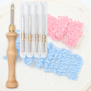 Tay Cầm Bằng Gỗ Thêu Khâu Đấm Kim Thiết Lập Với 5 Có Thể Thay Thế Kích Thước Khác Nhau Kim Cho Kim Đấm Đan Thủ Công - Product Image 1