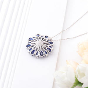 2025 baru gaya kustom bunga Cluster liontin 925 perak murni biru korundum + zirkon wanita mode perhiasan liontin hadiah - Product Image 3