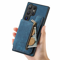 Étui en cuir pleine couverture avec fentes pour cartes pour Samsung A17/S26 Ultra, étui de protection à fermeture éclair pour A56 A06, support de téléphone Note20 avec design gaufré