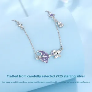 สร้อยคอเงินแท้ S925 ประดับหินสีน้ำเงินรูปปลาคาร์ฟ สัญลักษณ์แห่งโชคลาภ สร้อยคอแบบคล้องไหปลาร้า ของขวัญสำหรับผู้หญิงในวันหยุดและวันเกิด - Product Image 3
