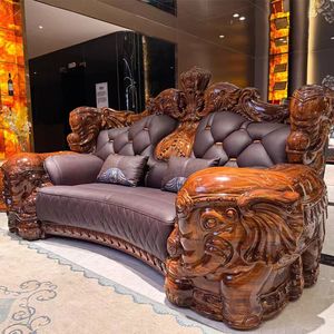 European Style Furniture Living Room <b>Set</b> Antique Luxury PU Leather <b>Sofa</b> Sectionals Wood Legs for Hotel Apartment Use - Product Image 3