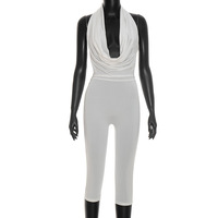 Combinaison Courte Femme Col V Profond Couleur Unie Moulante Halter Extensible pour Soirées et Clubs