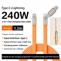 Kabel Pengisian Cepat 240W 2 in 1 Baru 1M Kabel USB Pengisian Daya Tinggi PD untuk Ponsel