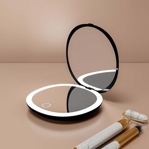 Chuyên Nghiệp Bán Buôn Cầm Tay Màu Đen Du Lịch Trang Điểm Mini Make Up Led Túi Nhỏ Gương Với Ánh Sáng Có Thể Sạc Lại Nhỏ Gọn Gương - Product Image 1