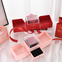Kotak Perhiasan Bentuk Apel dengan Gantungan Cincin Pintu Ganda untuk Hari Valentine dan Natal, Kotak Bunga Abadi, Plastik Tahan Lama