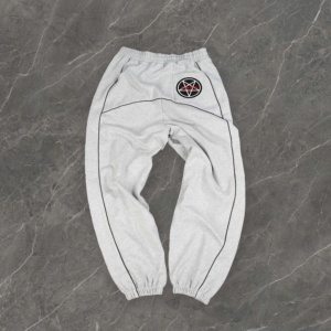 Streetwear de taille en coton personnalisé pour hommes, pantalon de jogging à jambes larges avec cordon de serrage, pantalon de survêtement ample imprimé passepoil - Product Image 3