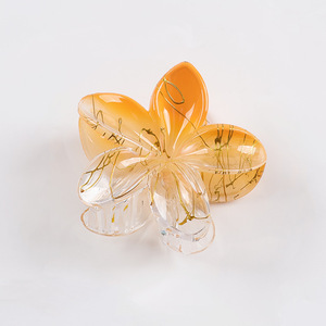 Pince à cheveux rétro 8,5 cm motif fleur d'œuf dégradé, pince requin dorée en plastique motif fleur de Bauhinia, accessoires capillaires quotidiens pour femmes - Product Image 3