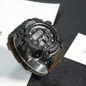 Jam tangan olahraga bulat luar ruangan kualitas tinggi 34mm dengan tampilan Digital pria tipe tali baru