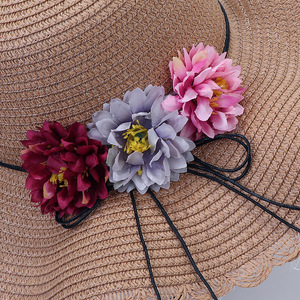 Nouveau produit <span class=keywords><strong>2022</strong></span>, chapeau de paille simple pour femme, grand chapeau de soleil à fleurs, vente en gros, chapeau de soleil fin et respirant pour l'été - Product Image 3