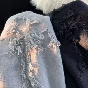 Mùa thu mùa đông nam retro phong cách Nhật Bản áo len cao cổ cao thương hiệu cao cổ tròn dệt kim phía trước hợp thời trang Mỹ - Product Image 4