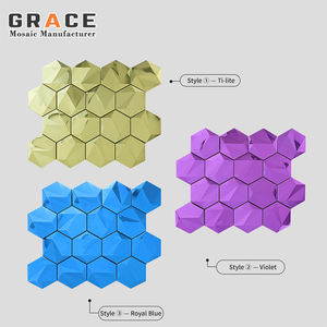 Hexagone 3D mur miroir décoration Surface lisse mosaïque KTV <span class=keywords><strong>fond</strong></span> robuste 304 acier inoxydable brossé or métal mosaïque carrelage - Product Image 1